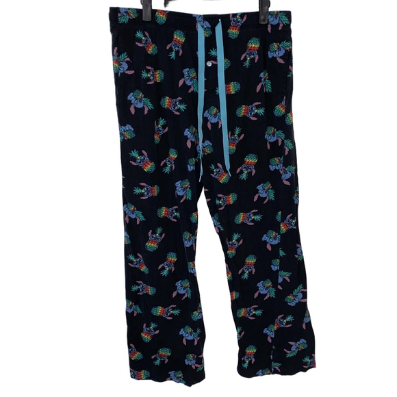 Disney Other - Disney Stitch Pajama Pants Medium Black with Stitch and Pineapples